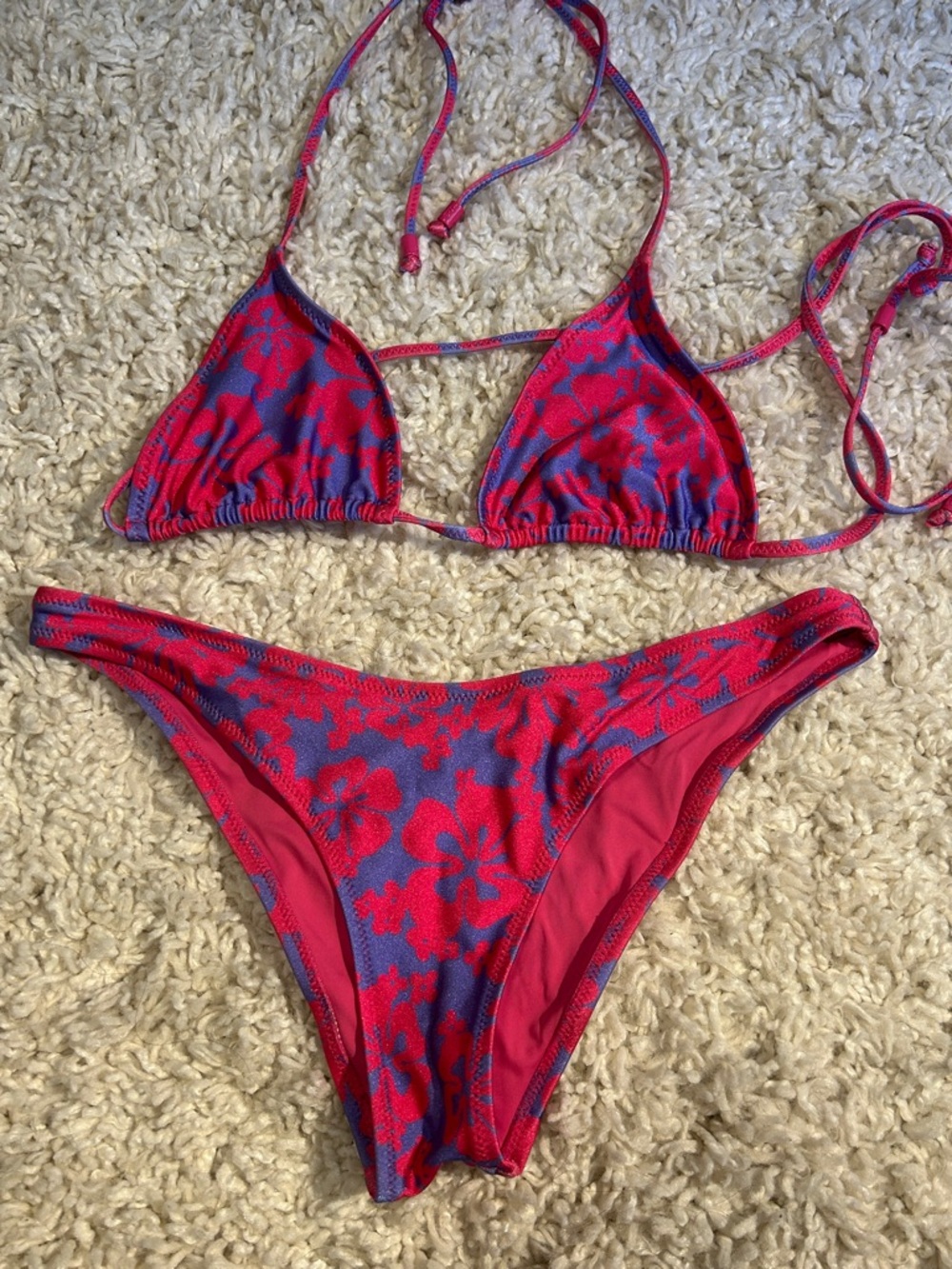 Aritzia Pink and Blue Floral Tie Bikini Set
